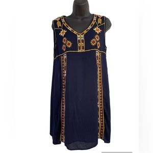 TMHL boho tribal embroidered sleeveless sheer lightweight tank mini midi dress